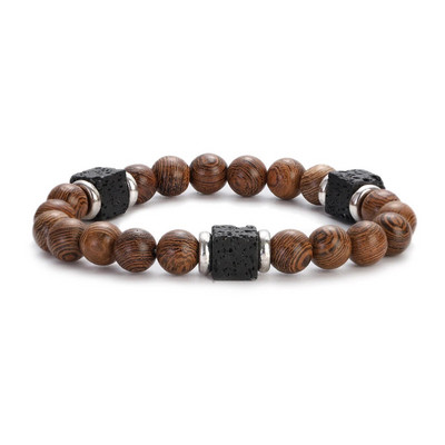 Etniskā 8 mm cilindriskā un apaļā jogas meditācijas rokassprādze ar koka pērlītēm, rokām darināta šarms Tibetas Budas elastīga rokassprādze vīriešu rotaslietas