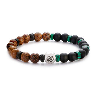 Etniskā 8 mm cilindriskā un apaļā jogas meditācijas rokassprādze ar koka pērlītēm, rokām darināta šarms Tibetas Budas elastīga rokassprādze vīriešu rotaslietas