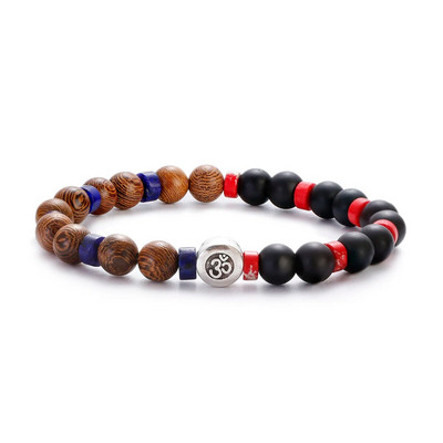 Etniskā 8 mm cilindriskā un apaļā jogas meditācijas rokassprādze ar koka pērlītēm, rokām darināta šarms Tibetas Budas elastīga rokassprādze vīriešu rotaslietas