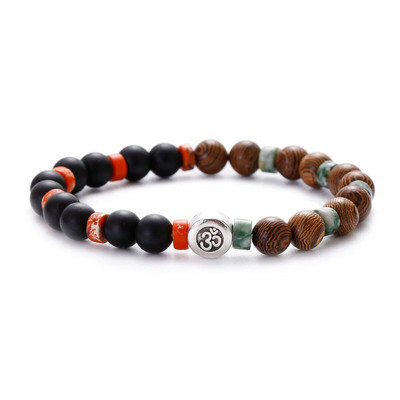 Etniskā 8 mm cilindriskā un apaļā jogas meditācijas rokassprādze ar koka pērlītēm, rokām darināta šarms Tibetas Budas elastīga rokassprādze vīriešu rotaslietas