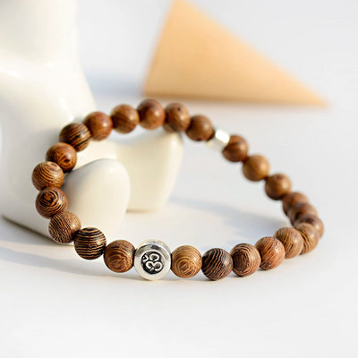 Etniskā 8 mm cilindriskā un apaļā jogas meditācijas rokassprādze ar koka pērlītēm, rokām darināta šarms Tibetas Budas elastīga rokassprādze vīriešu rotaslietas