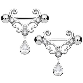 2 τμχ/1 τεμ. Ανοξείδωτο ατσάλι Piercing θηλής Sexy Ladies Water Drop Punk Nipple Ring Fashion Crystal Piercing Jewelry