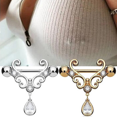 2 τμχ/1 τεμ. Ανοξείδωτο ατσάλι Piercing θηλής Sexy Ladies Water Drop Punk Nipple Ring Fashion Crystal Piercing Jewelry