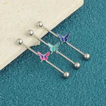 1 ΤΕΜ από ανοξείδωτο ατσάλι Butterfly Industrial Piercing Barbell 14G Star Industrial Earring Tragus Cartilage Jewelry Industrial rings
