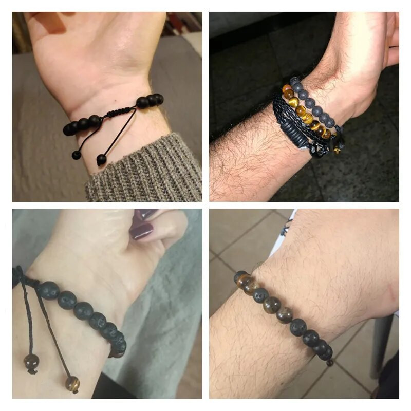 Meeste käevõru Tiigrisilma kivi punutud käevõru Must matt looduslikust kivist helmed käevõru Paar Distants võlu Jooga ehted Kingitused