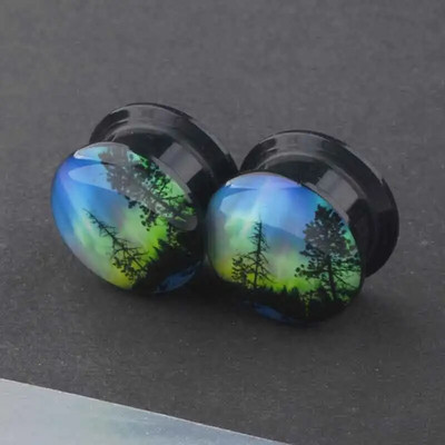 TIANCIFBYJS akrila UV skrūvējams logotips Ausu mērītāji Aizbāžņi Paplašinātāji Auskaru stiepšanas komplekts Pīrsings ķermeņa rotaslietas miesas tuneļi 2gab