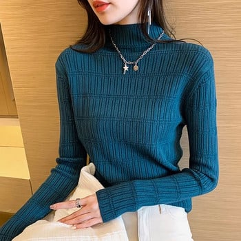 Γυναικείο πουλόβερ με ζιβάγκο φθινοπώρου άνοιξη 2023 Γυναικεία πουλόβερ με μακρυμάνικο πλεκτό πουλόβερ γυναικεία κορεάτικα πουλόβερ Basic πλεκτό μπλουζάκι