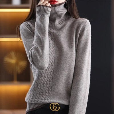 Sieviešu lielizmēra džemperis ar bruņurupuču apkakli Vintage džemperis sieviešu ziemas biezs, silts trikotāžas džemperis ar mīkstu apakšu