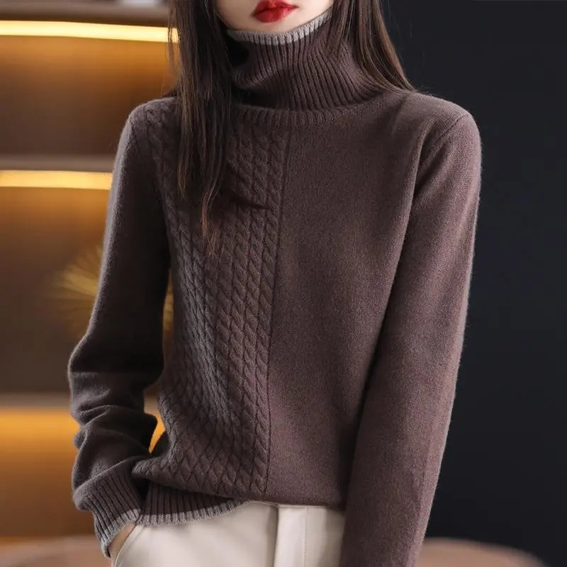 Sieviešu lielizmēra džemperis ar bruņurupuču apkakli Vintage džemperis sieviešu ziemas biezs, silts trikotāžas džemperis ar mīkstu apakšu