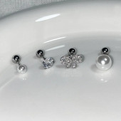 1 gab Pērļu imitācijas skrimšļa auskari nerūsējošā tērauda cirkons priekšgala auss gliemežnīca Helix cieši pieskrūvējama aizmugure Auskaru kniedes pīrsings rotaslietas