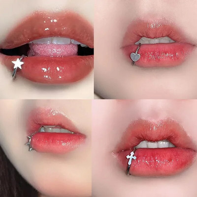 Пръстен за устни от неръждаема стомана С шарнири Star Bites Пиърсинг Халки за нос Обеци Пикантно момиче Сърце Вертикален лабрет Пиърсинг Бижута за тяло
