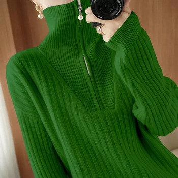 Γυναικείο πουλόβερ και πουλόβερ με ζιβάγκο και πουλόβερ Χειμώνας 2023 Νέα Πλεκτά πουλόβερ με σκίσιμο στο πλάι Γυναικεία πλεκτά με μακριά μανίκια