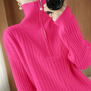 Γυναικείο πουλόβερ και πουλόβερ με ζιβάγκο και πουλόβερ Χειμώνας 2023 Νέα Πλεκτά πουλόβερ με σκίσιμο στο πλάι Γυναικεία πλεκτά με μακριά μανίκια