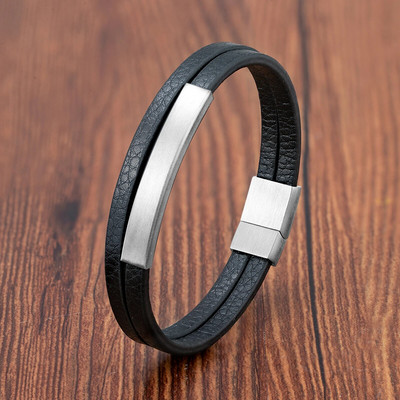 Naujo stiliaus prabangi vyriška odinė apyrankė Klasikinė rankų darbo kelių sluoksnių apyrankė iš nerūdijančio plieno Madingi vintažiniai papuošalai Didmeninė prekyba