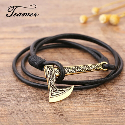 Teamer férfi karkötő Axe Wrap Viking karkötő férfiaknak Bőr kiegészítők Ezüst színű Hatchet Kézzel készített kalóz karkötő férfiaknak