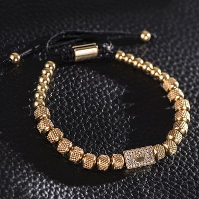 Luxus korona férfi karkötő 316L rozsdamentes acél karkötő Banlge titán acél arany színű karkötő méret beállítása férfi ékszer ajándék