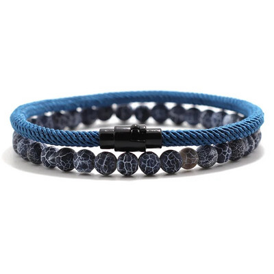 2 τμχ Αντρικό σετ βραχιολιών που ταιριάζουν με Natural Tiger Eyes Stone βραχιόλι Homme Lucky Nylon Βραχιόλι με σχοινί Pulseira Masculina Boyfriend Δώρο