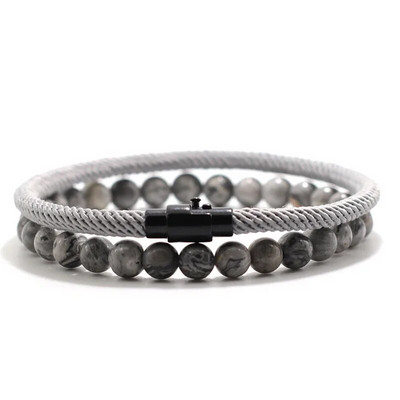 2 τμχ Αντρικό σετ βραχιολιών που ταιριάζουν με Natural Tiger Eyes Stone βραχιόλι Homme Lucky Nylon Βραχιόλι με σχοινί Pulseira Masculina Boyfriend Δώρο