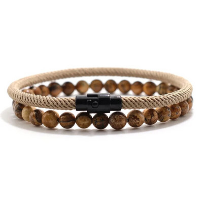 2 τμχ Αντρικό σετ βραχιολιών που ταιριάζουν με Natural Tiger Eyes Stone βραχιόλι Homme Lucky Nylon Βραχιόλι με σχοινί Pulseira Masculina Boyfriend Δώρο