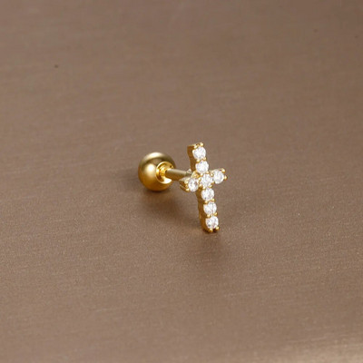 1 gabals Jauna dizaina nerūsējošā tērauda kristāla cirkonija zvaigžņu mēness kniedes auskari ar dubultgalvu, skrūvējamu skrimšļu auskari pīrsingu rotaslietas