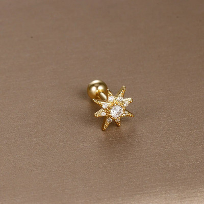 1 gabals Jauna dizaina nerūsējošā tērauda kristāla cirkonija zvaigžņu mēness kniedes auskari ar dubultgalvu, skrūvējamu skrimšļu auskari pīrsingu rotaslietas