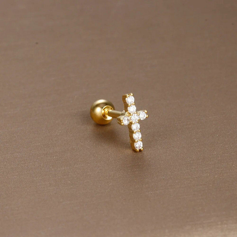 1 gabals Jauna dizaina nerūsējošā tērauda kristāla cirkonija zvaigžņu mēness kniedes auskari ar dubultgalvu, skrūvējamu skrimšļu auskari pīrsingu rotaslietas