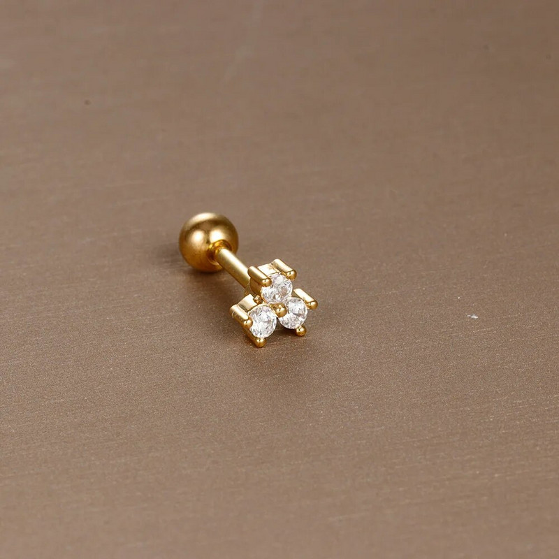 1 gabals Jauna dizaina nerūsējošā tērauda kristāla cirkonija zvaigžņu mēness kniedes auskari ar dubultgalvu, skrūvējamu skrimšļu auskari pīrsingu rotaslietas