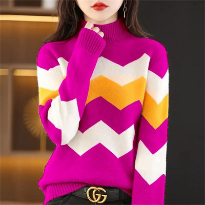 2023. gada rudens un ziemas jauns biezs kašmira džemperis sieviešu džemperis ar džemperi ar augstu kakla izgriezumu, silts, brīvs trikotāžas džemperis.