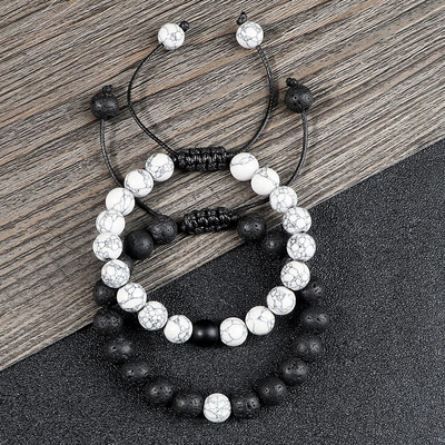 2PCS/Комплект Плетени гривни мъжки естествен камък YingYang лава мъниста гривна йога гривни най-добър приятел бижута комплект подарък за двойка унисекс