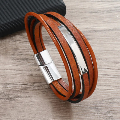 Nauja vyriška odinė pinta apyrankė iš lydinio magnetinė sagtis Daugiasluoksnė odinė apyrankė Retro paprasta apyrankė Didmeninė prekyba