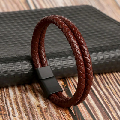 Nauja vyriška odinė pinta apyrankė iš lydinio magnetinė sagtis Daugiasluoksnė odinė apyrankė Retro paprasta apyrankė Didmeninė prekyba