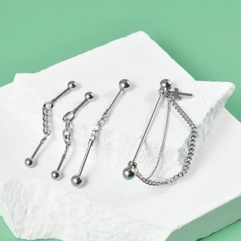 1PC Industrial Piercing Αλυσίδα κοσμημάτων Industrial Barbell Earrings Surgical Steel Industrial Earrings Industrial Bar Piercing