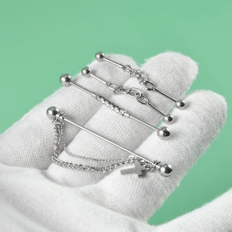 1PC Rūpnieciskais pīrsings Juvelierizstrādājumu ķēde Industriālais stienis Auskari Ķirurģiski Tērauds Industriālie Auskari Rūpnieciskie Stieņa Pīrsings