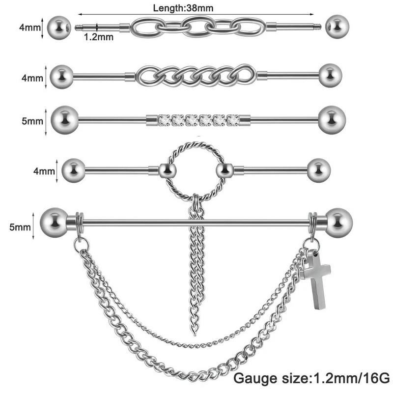 1PC Rūpnieciskais pīrsings Juvelierizstrādājumu ķēde Industriālais stienis Auskari Ķirurģiski Tērauds Industriālie Auskari Rūpnieciskie Stieņa Pīrsings