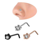 1 τμχ χαριτωμένα καρφιά μύτης σε σχήμα γάτας από ζιργκόν Απλά δαχτυλίδια μύτης από ανοξείδωτο ατσάλι Μόδα κοσμήματα για διάτρηση σώματος ζώων