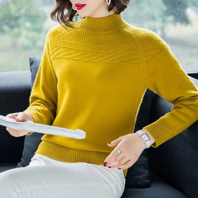 Naujas 2022 m. rudens žiemos megztinis, moteriškas megztinis ilgomis rankovėmis, laisvalaikio megztinis, šiltas moteriškas megztinis, juodas viršus P221