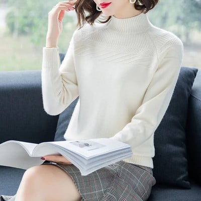 Naujas 2022 m. rudens žiemos megztinis, moteriškas megztinis ilgomis rankovėmis, laisvalaikio megztinis, šiltas moteriškas megztinis, juodas viršus P221