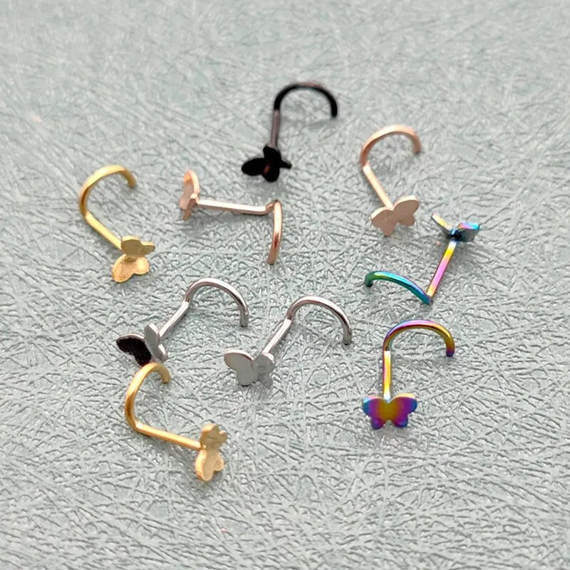 1 τεμ Fashion Μικρό λεπτό από ανοξείδωτο ατσάλι Σχήμα L με τρυπημένο δαχτυλίδι μύτης πεταλούδα δαχτυλίδια με καρφιά μύτης Γυναικεία κοσμήματα για κορίτσια Δώρο 20 γραμμάρια