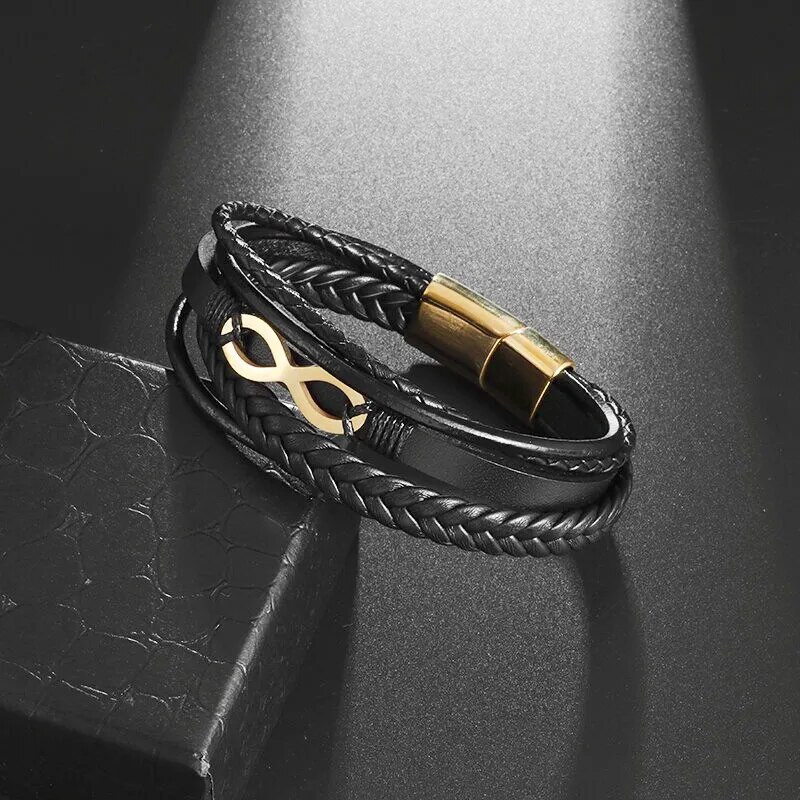 Klasična višeslojna ručno tkana kožna narukvica Infinity Symbol Charm Modne muške narukvice Nakit Darovi Pulseira