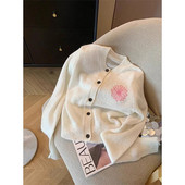 Ielu apģērbi Ziedu trikotāžas jaciņa sieviešu izšuvumi džemperis mētelis korejiešu apgriezti ziedi trikotāža Saldi eleganti vienkārši džemperi Jauns