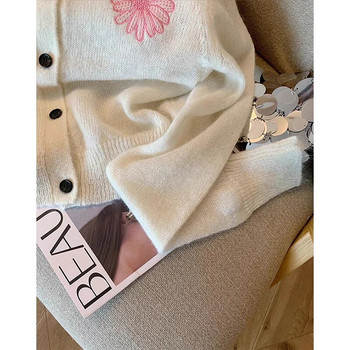 Streetwear Плетена жилетка с цветя Дамски пуловер с бродерия Палто Корейски изрязан трикотаж с цветя Сладки, елегантни семпли джъмпери Ново
