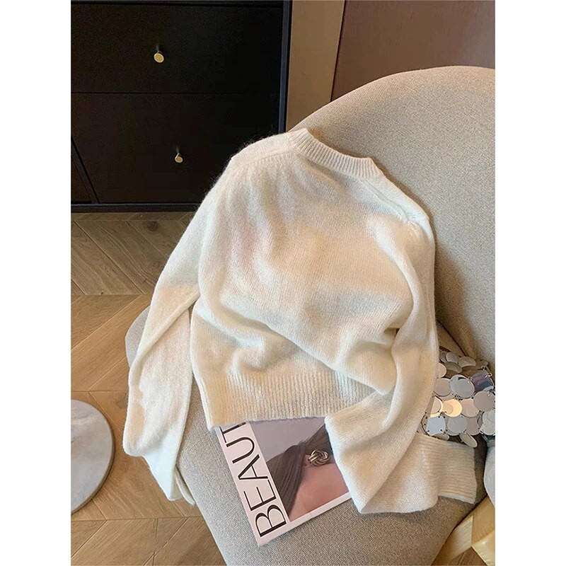 Ielu apģērbi Ziedu trikotāžas jaciņa sieviešu izšuvumi džemperis mētelis korejiešu apgriezti ziedi trikotāža Saldi eleganti vienkārši džemperi Jauns