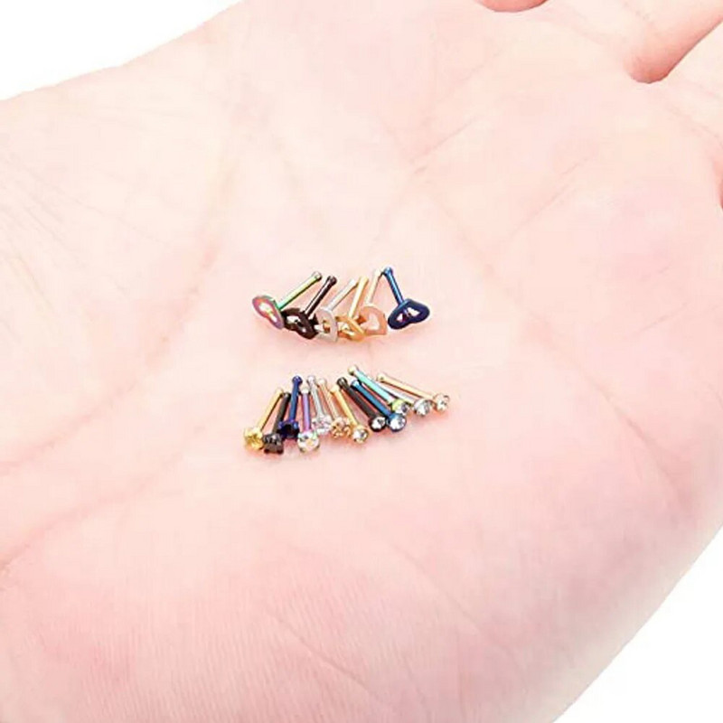 3 stiluri din oțel inoxidabil inimă os în formă de L cu șurub inele pentru nas Piercing bijuterii 2 mm zirconiu cubic