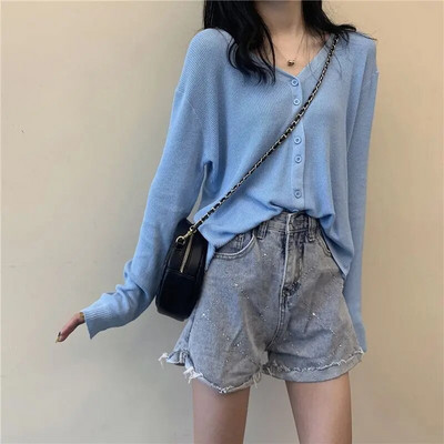 Φρούτα-πράσινη πλεκτή ζακέτα για γυναίκες το καλοκαίρι του 2023 Φορέστε λεπτή ανοιχτή κλείδα επάνω μέρος Ice Silk Κλιματιζόμενο πουκάμισο μακρυμάνικο