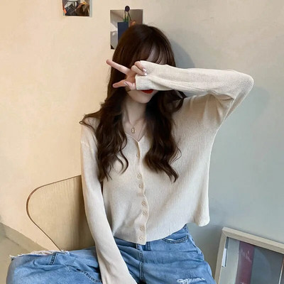 Φρούτα-πράσινη πλεκτή ζακέτα για γυναίκες το καλοκαίρι του 2023 Φορέστε λεπτή ανοιχτή κλείδα επάνω μέρος Ice Silk Κλιματιζόμενο πουκάμισο μακρυμάνικο