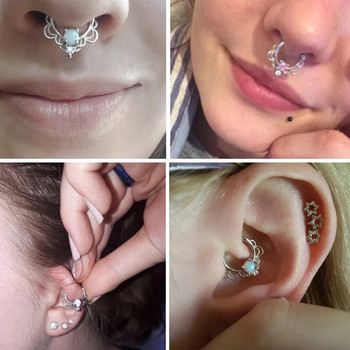 1PC Медни готически пръстени с обръч за преграда на носа Crystal Ear Helix Clicker Piercings Opal Gem Nariz Earring Прегради за пиърсинг Jewelrys