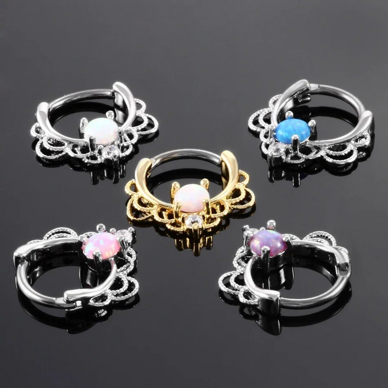 1 ΤΕΜ. Χάλκινο γοτθικό στεφάνι μύτης με κρίκους κρυστάλλινους κρίκους έλικας αυτιού τρυπήματα οπάλιο Σκουλαρίκια διάφραγμα Nariz Κοσμήματα διάτρησης
