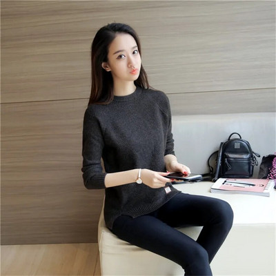 FMFSSOM őszi hosszú ujjú női pulóver Slit Femme tömör pulóver Női kötöttáru Alkalmi kötött felső pulóver téli ruhák női