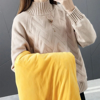 Winter Thicken Plus Βελούδινα Πουλόβερ Γυναικεία Casual Ζεστά Πλεκτά Πουλόβερ Κορεάτικα πλεκτά με επένδυση Fleece Μπλούζες με ραβδώσεις καινούργιο
