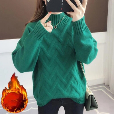 Winter Thicken Plus Βελούδινα Πουλόβερ Γυναικεία Casual Ζεστά Πλεκτά Πουλόβερ Κορεάτικα πλεκτά με επένδυση Fleece Μπλούζες με ραβδώσεις καινούργιο